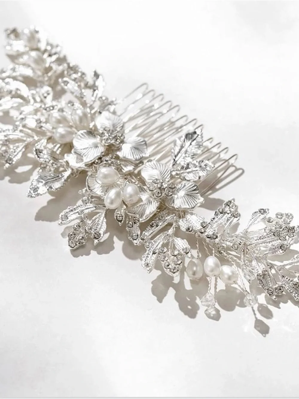 Silver Crystal Floral Hair Comb - Elegant Bridal Hairpiece
